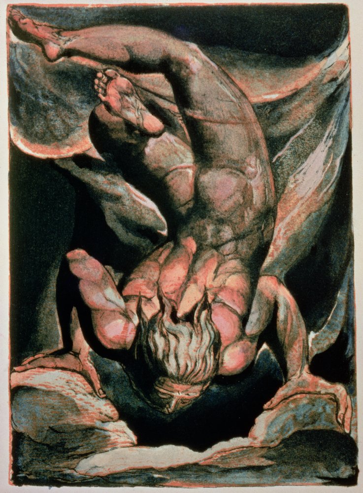 O primeiro livro de Urizen; homem a flutuar de cabeça para baixo, 1794